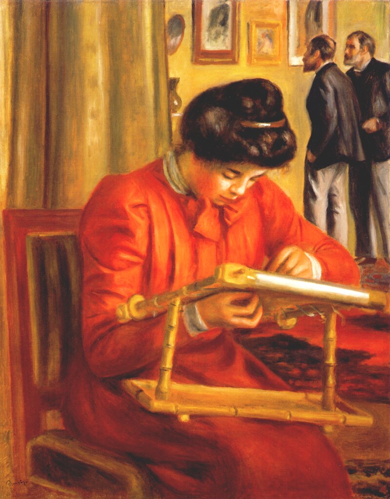 Christine Lerolle Embroidering - Pierre-Auguste Renoir painting on canvas